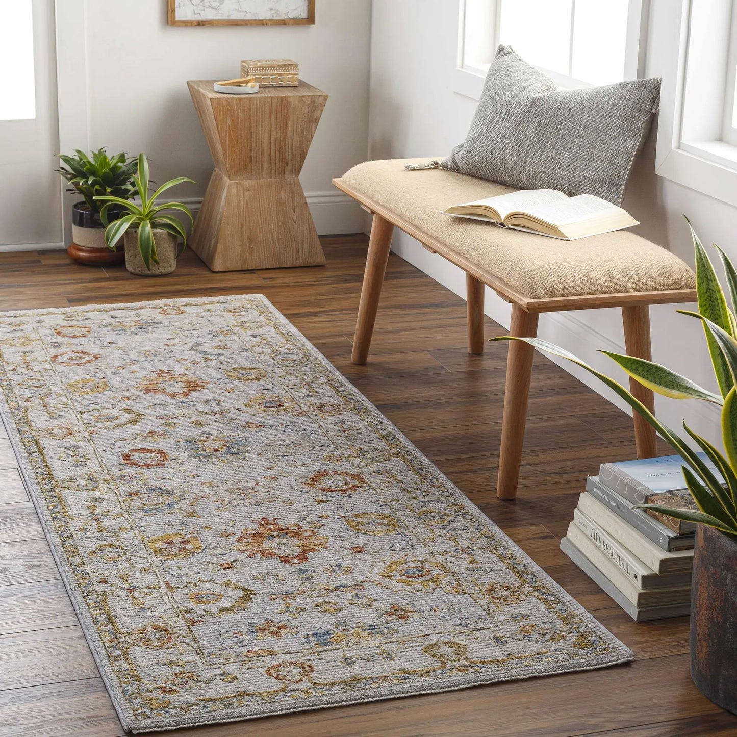 Calingcuan Luxe Oushak Rug Medallion Pattern beige-gray blue accents by Boutique Rugs on Tampa Home & Garden Store