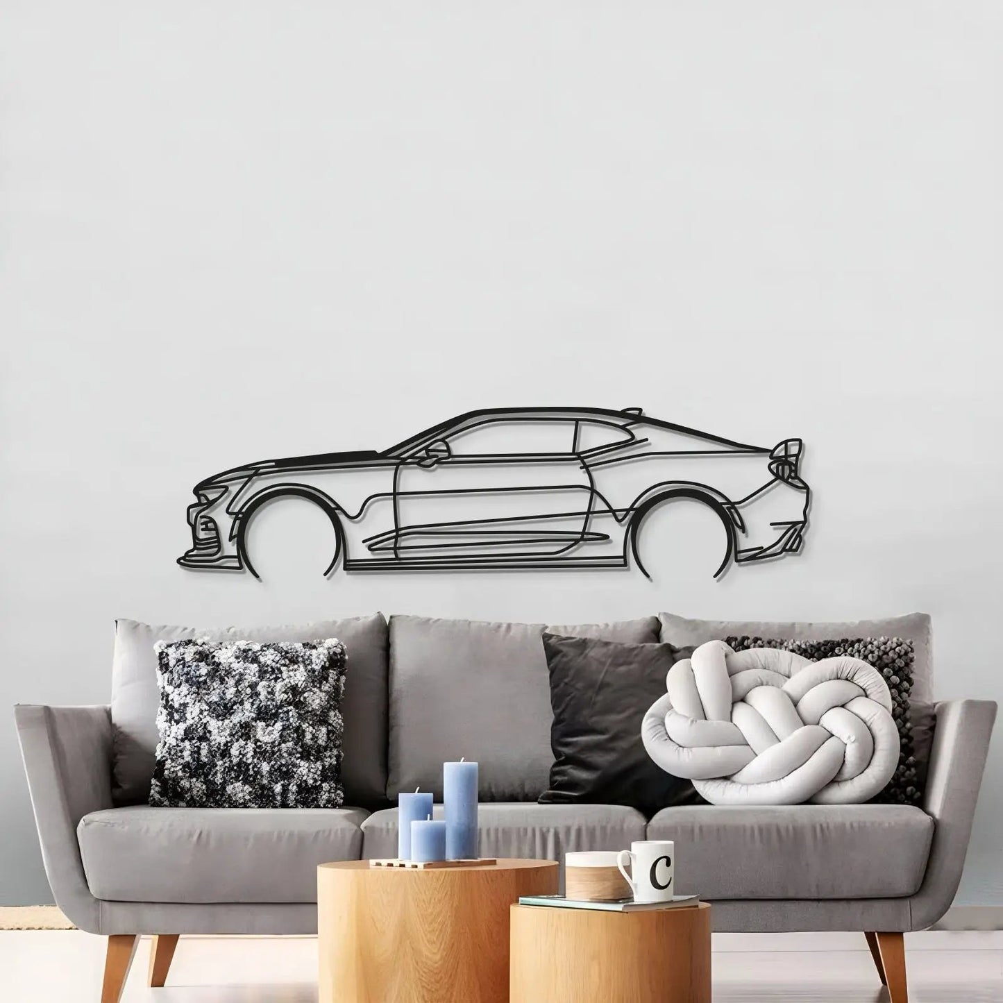 Camaro SS 1LE detailed metal car wall art in black line art on Tampa Home & Garden Store