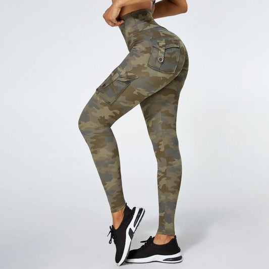 Camouflage yoga pants with pockets Stevvex green camo cargo pockets high waist slim fit on Tampa Home & Garden Store