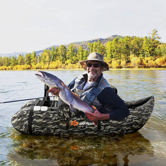 Inflatable fishing float in camouflage pattern with adjustable straps GOPLUS on water on Tampa Home & Garden Store