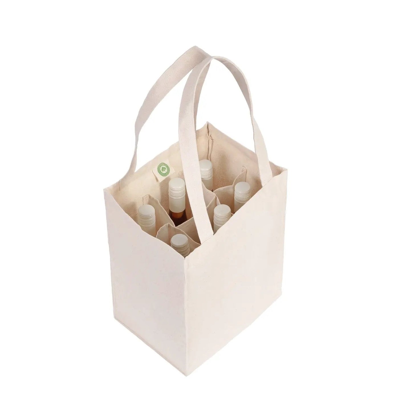 Canvas Wine Tote Six Bottle Carrier with six dividers in beige canvas by Organic Cotton Mart on Tampa Home & Garden Store