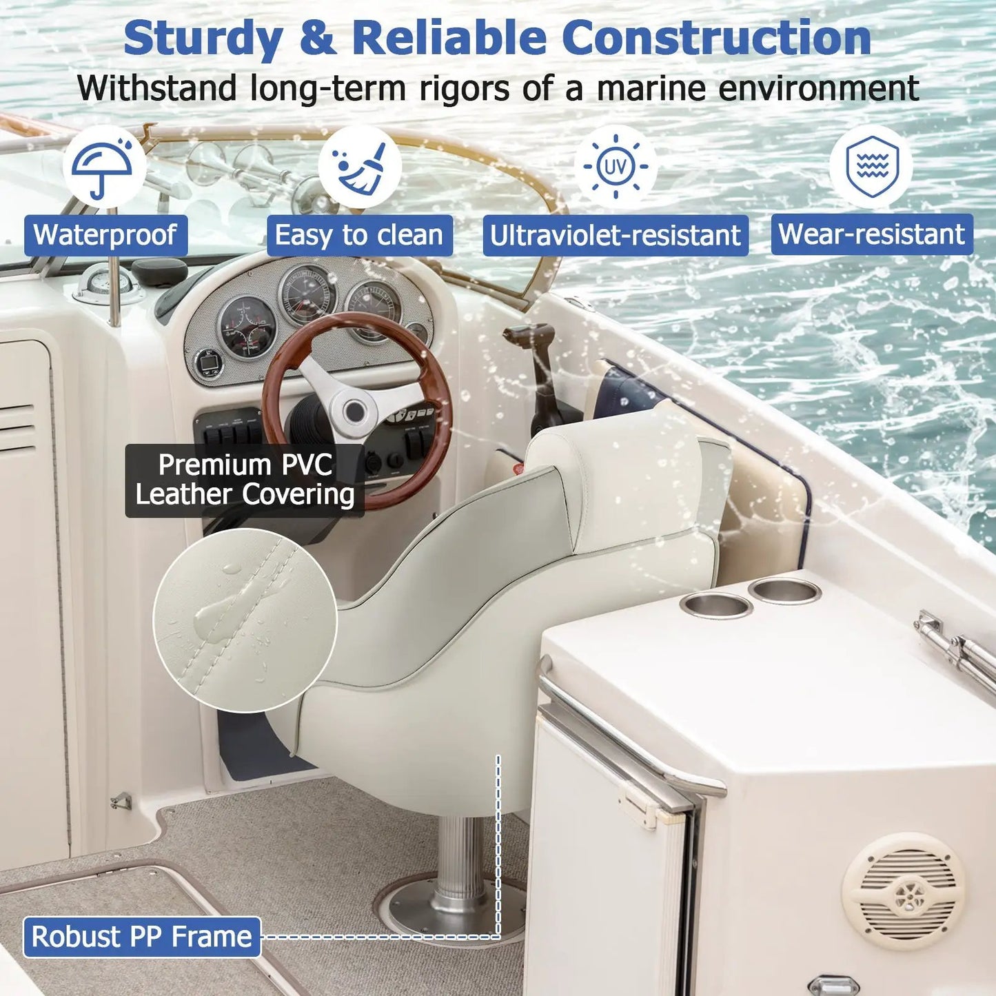 Captain bucket seat with waterproof gray PVC leather for boats, DirectDeals swim seat on Tampa Home & Garden Store