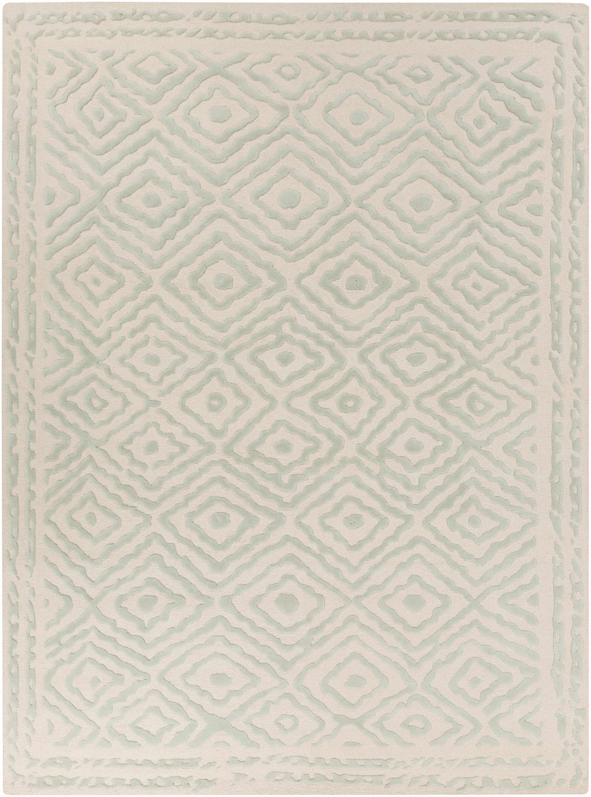Carnegie Area Rug by Boutique Rugs in pale teal and ivory geometric diamond pattern on Tampa Home & Garden Store