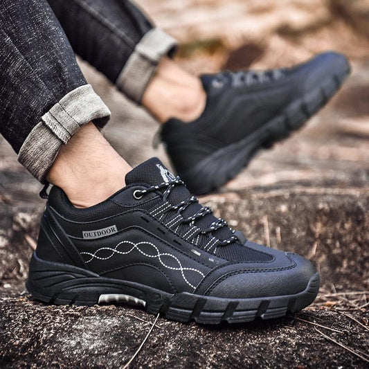 Stevvex casual men's outdoor shoes black leather, breathable, rugged athletic footwear on Tampa Home & Garden Store