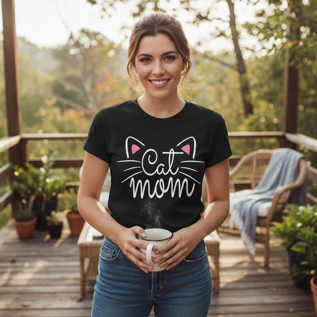 Soft Cotton Cat Mom Graphic Tee for Women