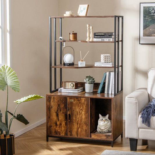 Cat Litter Box Enclosure with Storage and 3-tier Shelves - Tampa Home & Garden Store