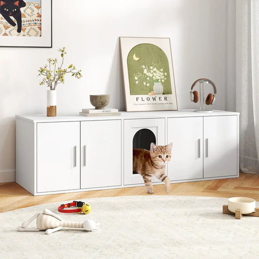 Cat Litter Box Enclosure for 2 Cats in white with dual rooms by DirectDeals on Tampa Home & Garden Store