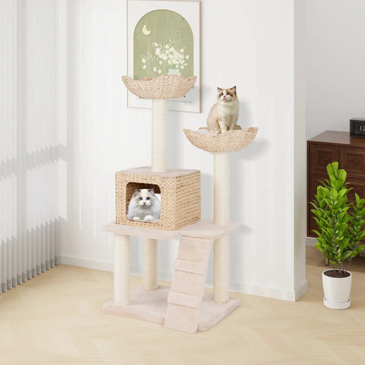 48-inch cattail cat tower with sisal posts beige woven perches and a cat condo on Tampa Home & Garden Store