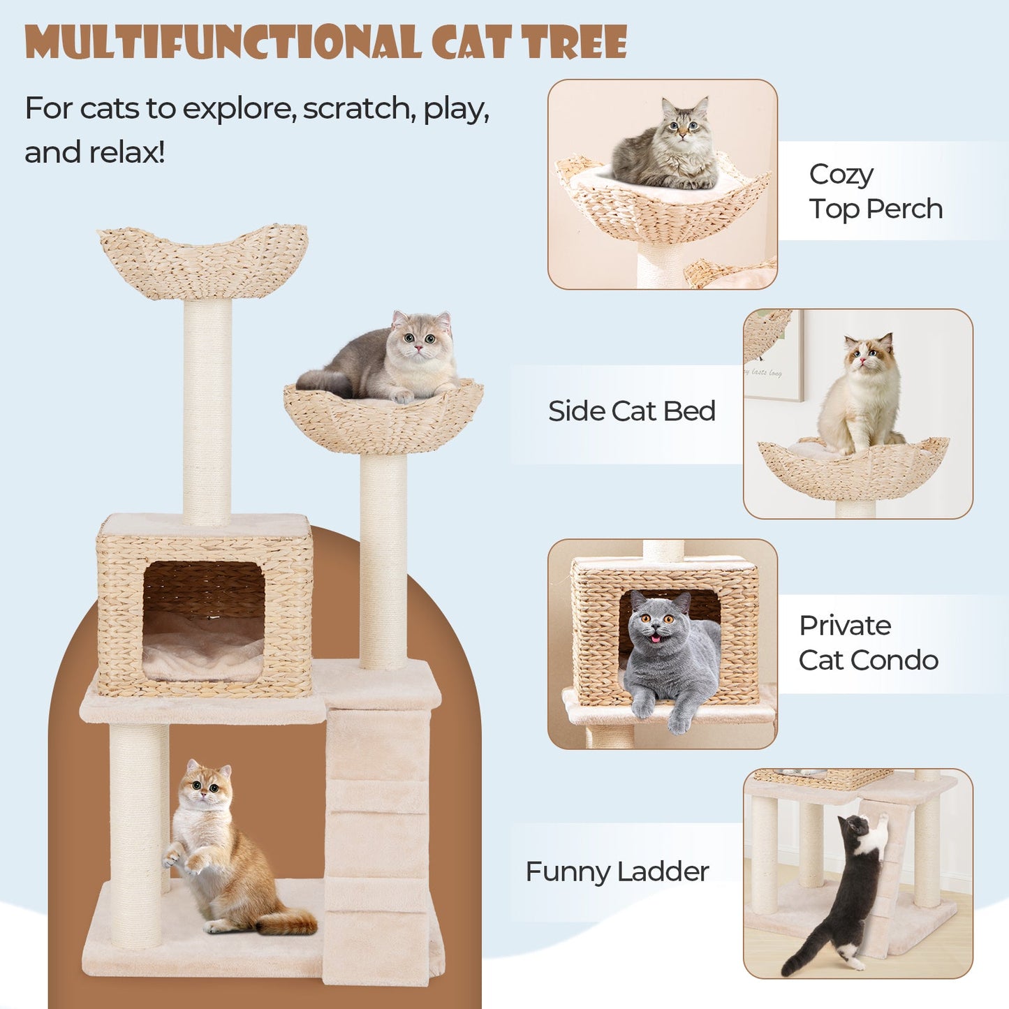 48-Inch Cattail Cat Tower with sisal posts, beige perches and condo by DirectDeals on Tampa Home & Garden Store