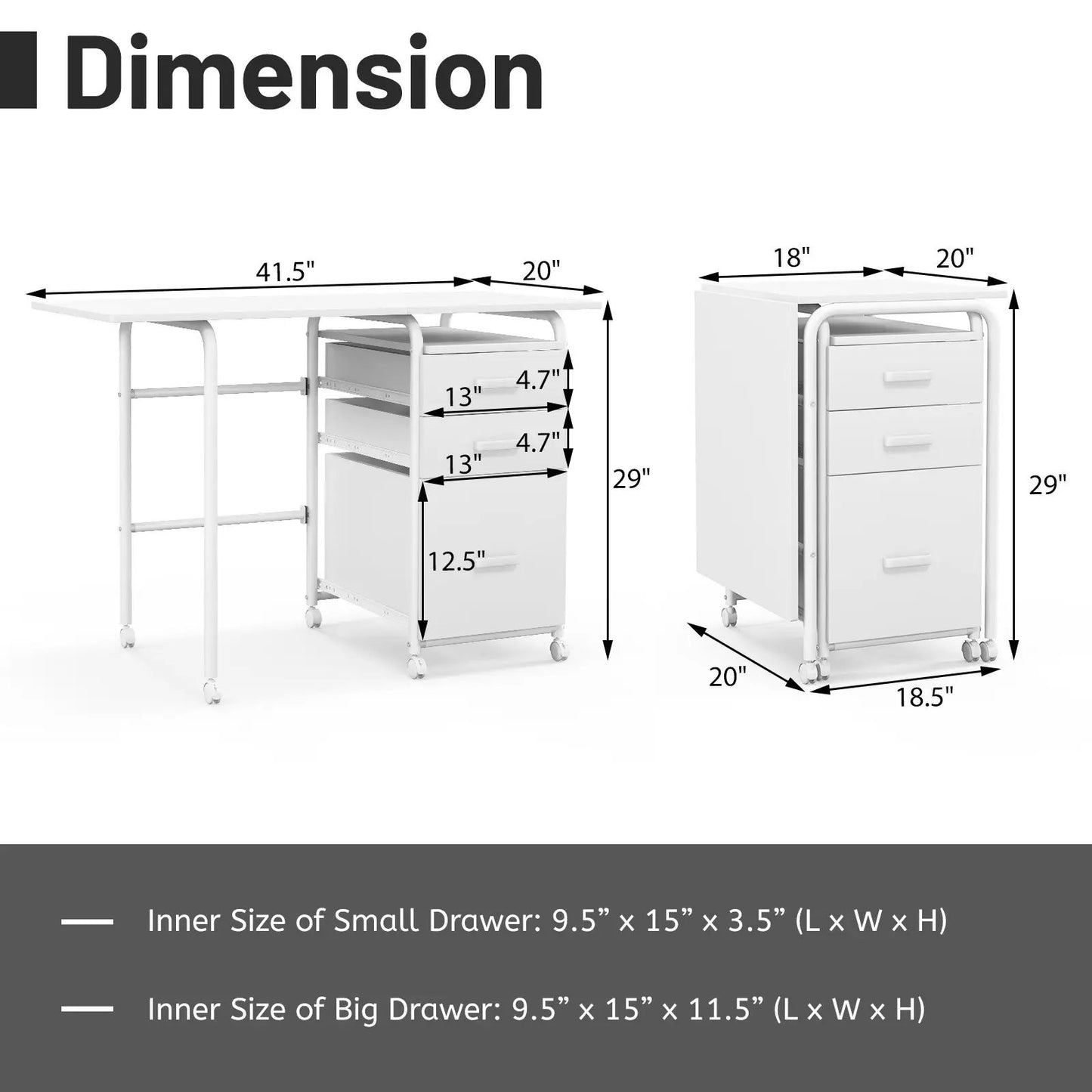 Home Office Folding Laptop Desk with Drawers, white 3-drawer rolling cabinet DirectDeals on Tampa Home & Garden Store
