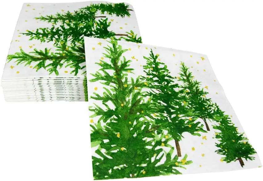 White Christmas Luncheon Napkins, two packs with green pine tree print, The Country Christmas Loft on Tampa Home & Garden Store
