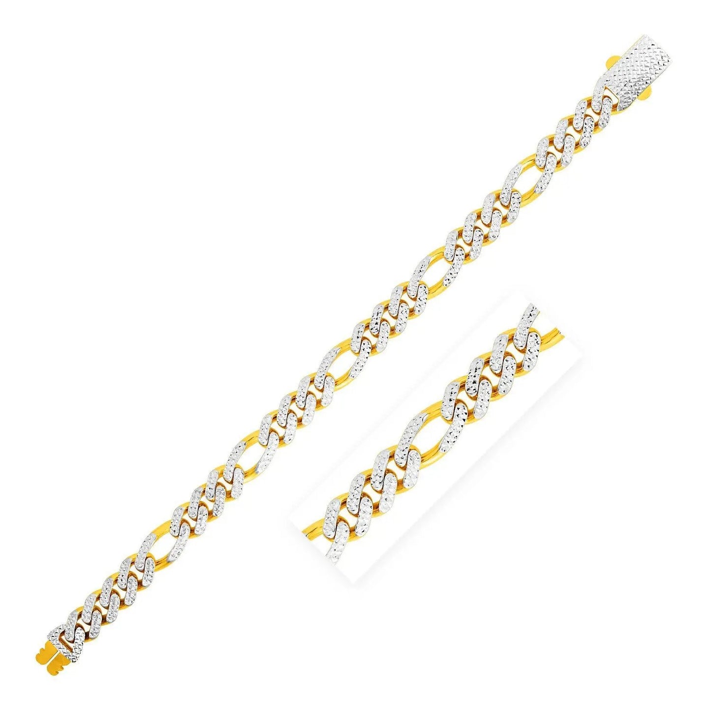 Bracelet: 14k yellow gold white pavé Figaro with alternating links by Bids.com on Tampa Home & Garden Store