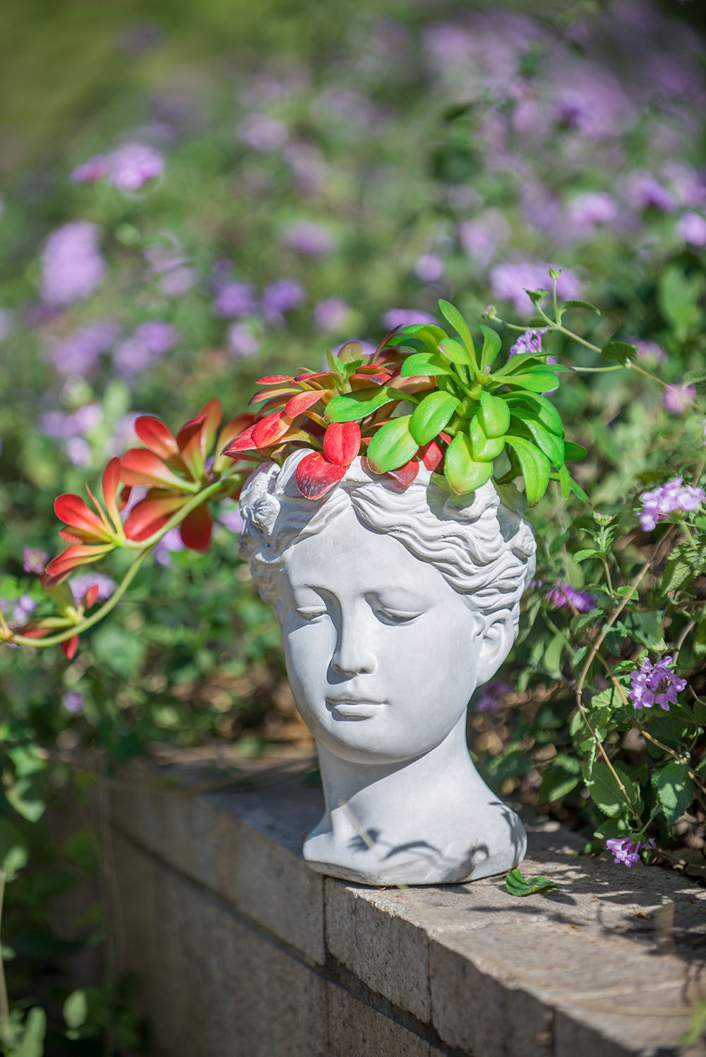 Greek Style Cement Head Planter Indoor Gray