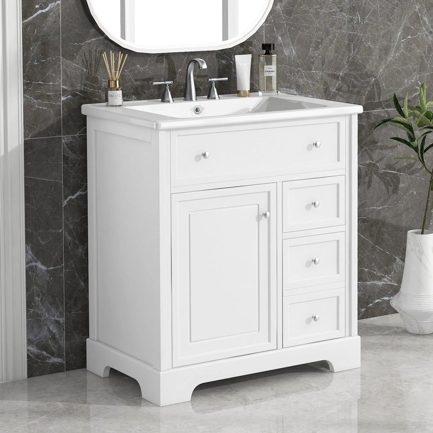 Bathroom Vanity with Sink Top and White Cabinet