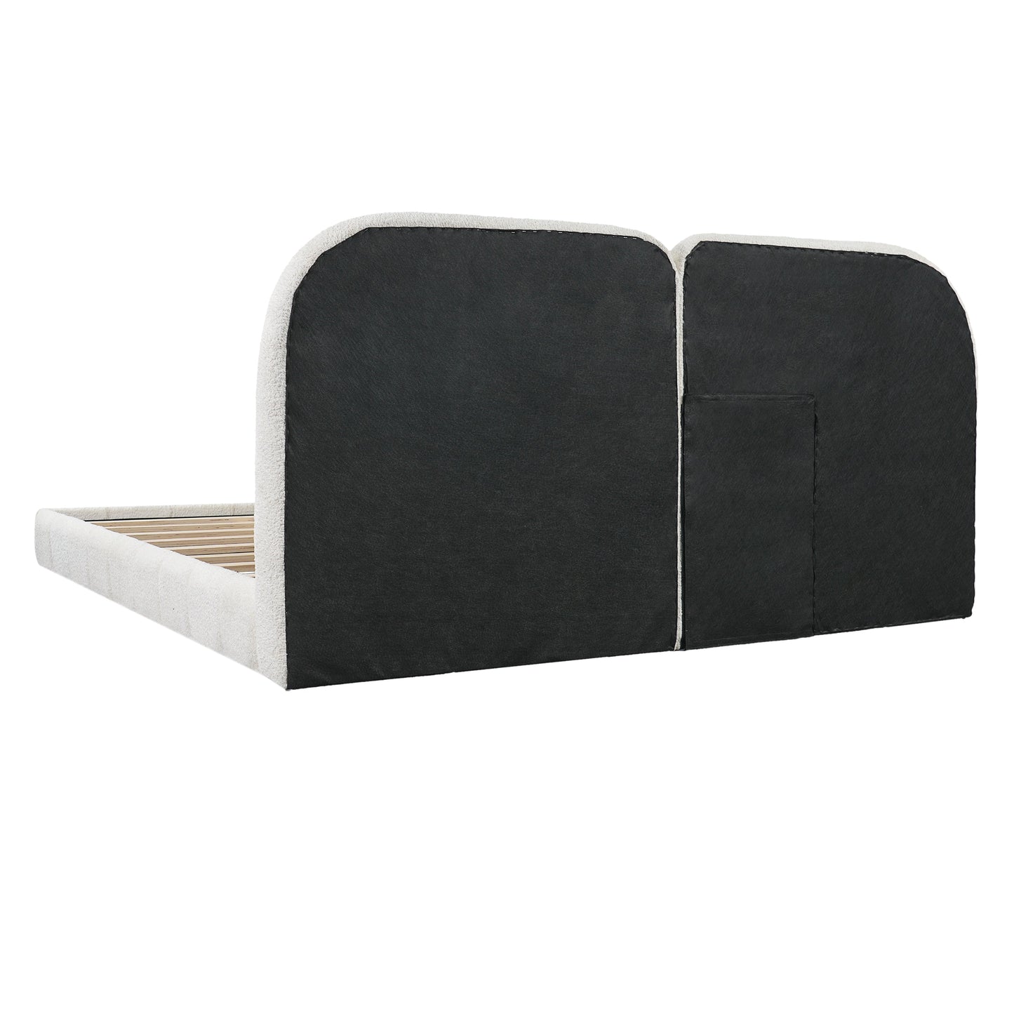 Queen Size Boucle Platform Bed with Tufted Headboard in black with white trim HouseOfZazla on Tampa Home & Garden Store