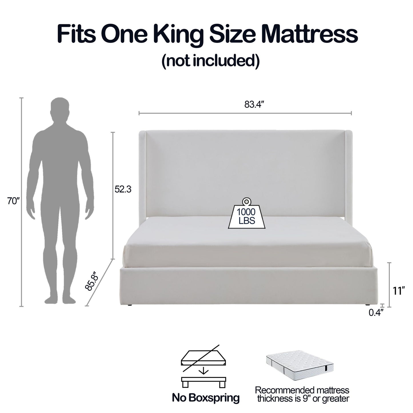 Carmen King Size Upholstered Wingback Bed in White by HouseOfZazla 83.4in length on Tampa Home & Garden Store