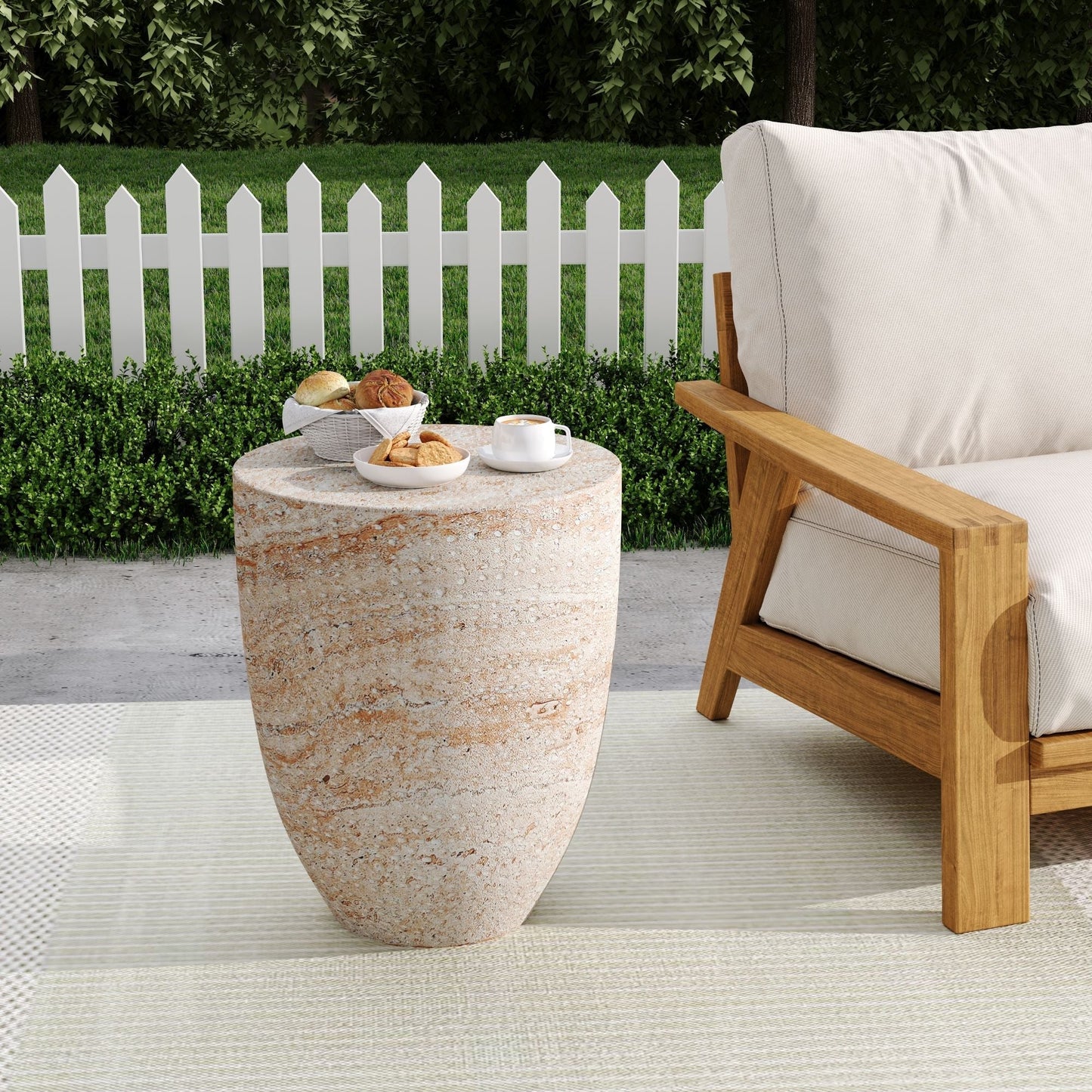 Outdoor lightweight concrete side table Travertine Beige by HouseOfZazla on Tampa Home & Garden Store