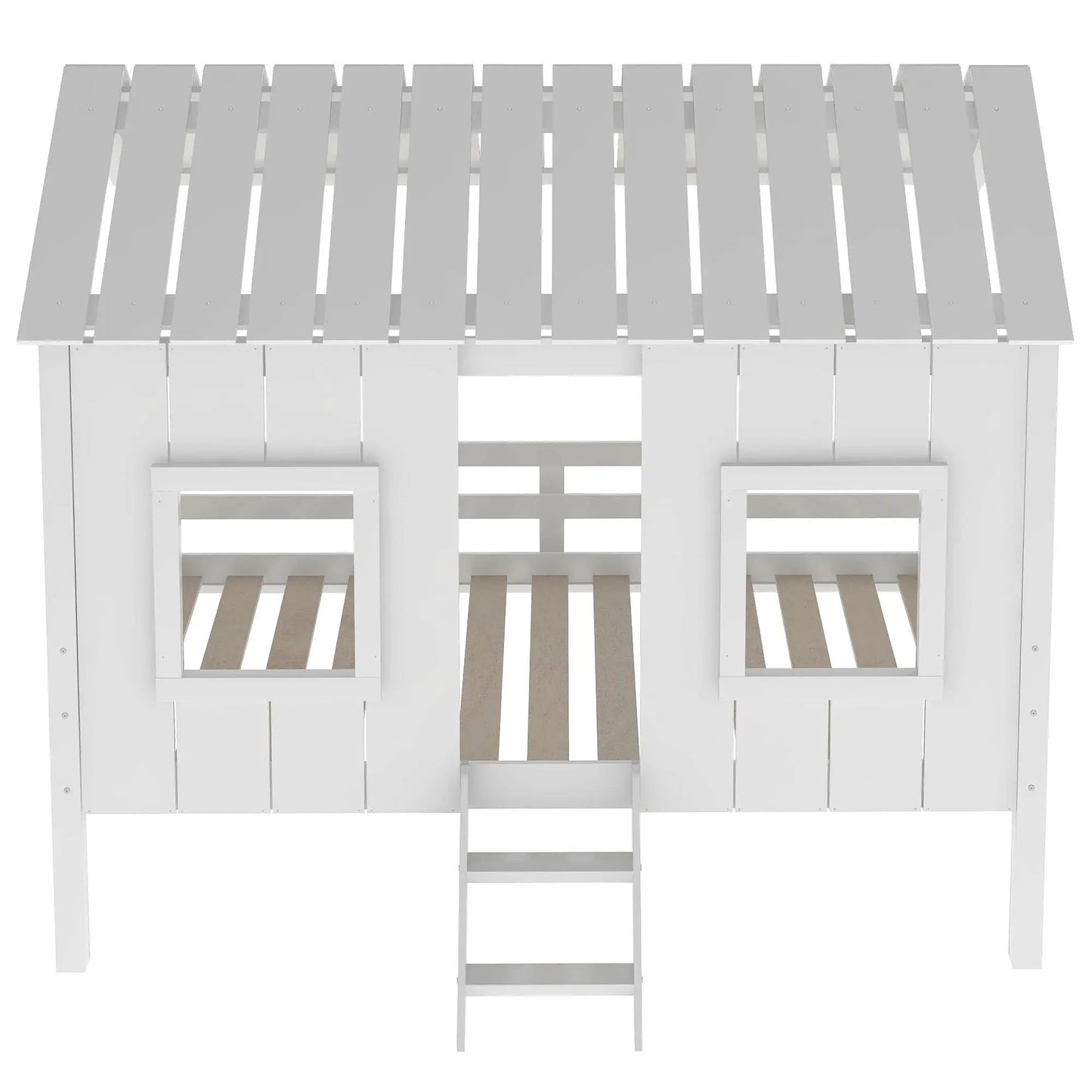 Twin Size Low Loft House Bed with Roof Windows