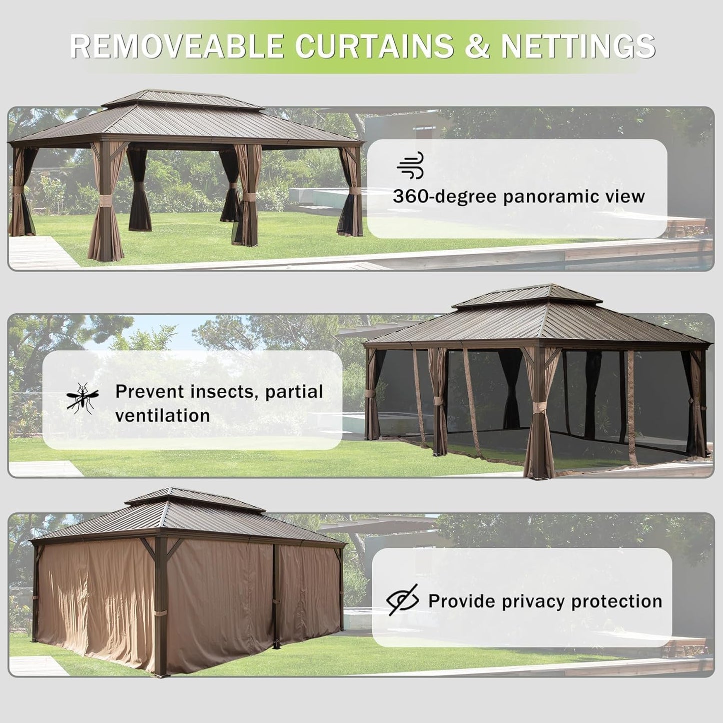 12x24ft Outdoor Steel Gazebo with Double Roof
