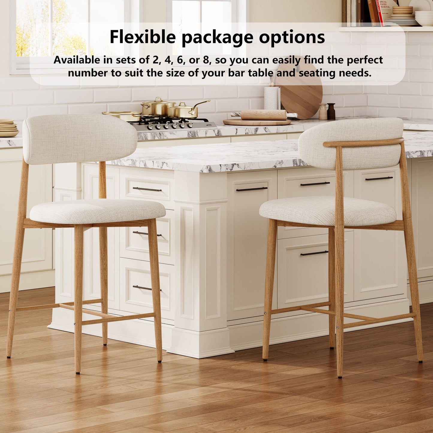 Set of Upholstered Counter Bar Stools for Kitchen