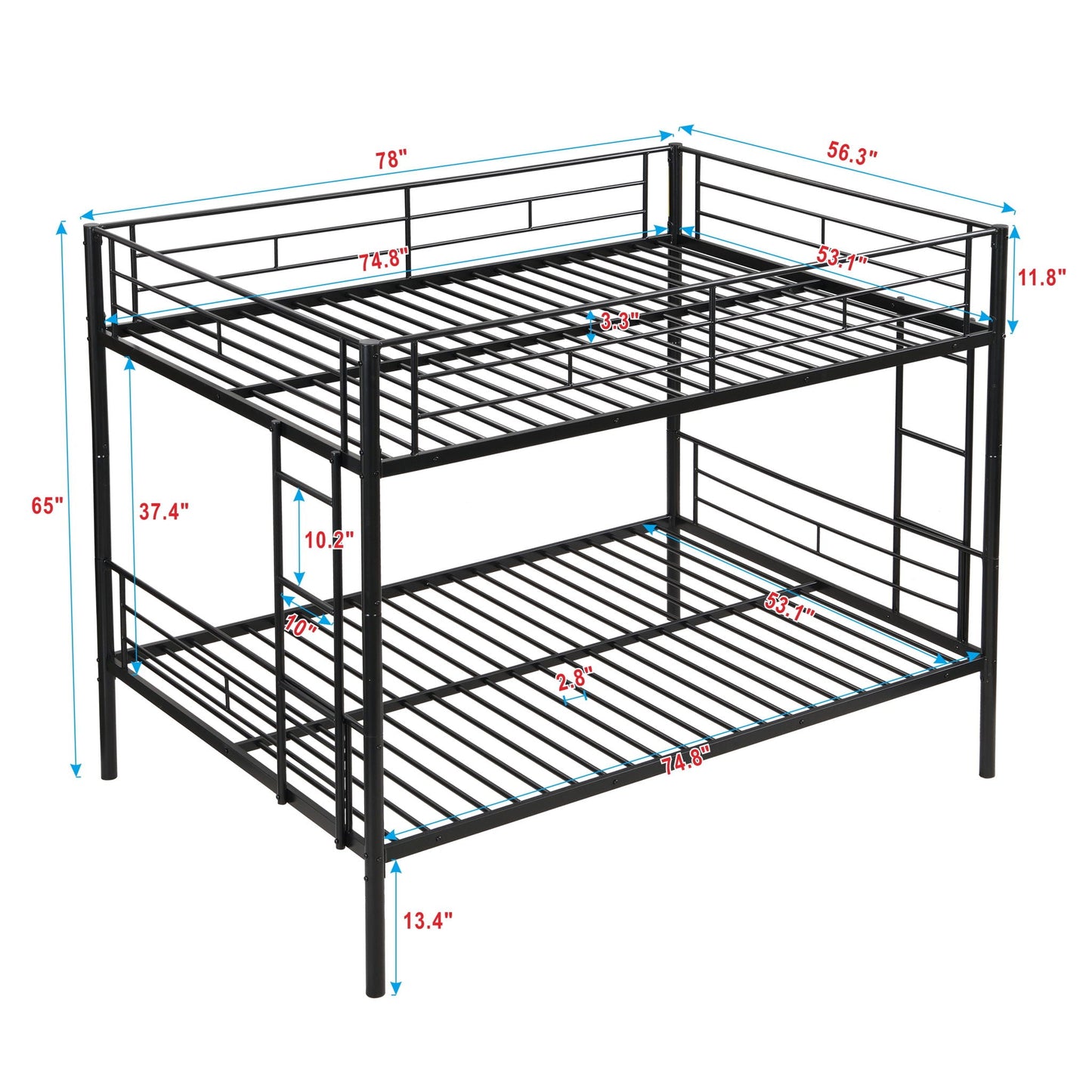 Modern Full Over Full Metal Bunk Bed and Trundle