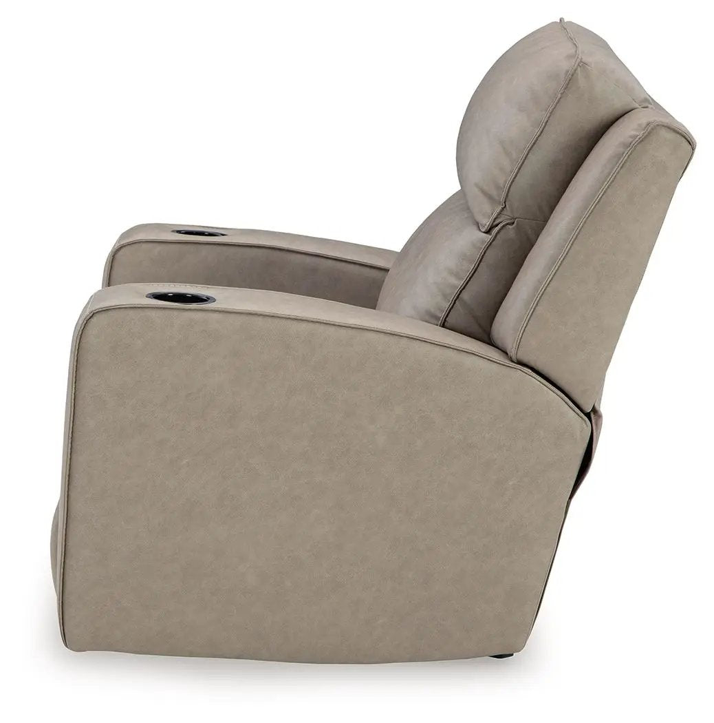 Lavenhorne Rocker Recliner Pebble beige upholstery with built-in cup holders on Tampa Home & Garden Store