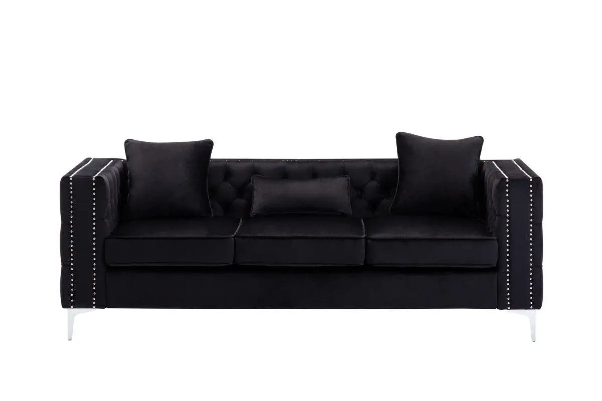 Lorreto sofa black velvet with tufted back on Tampa Home & Garden Store