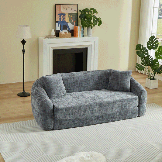 87-Inch curved convertible sofa recliner in grey textured fabric by HouseOfZazla on Tampa Home & Garden Store