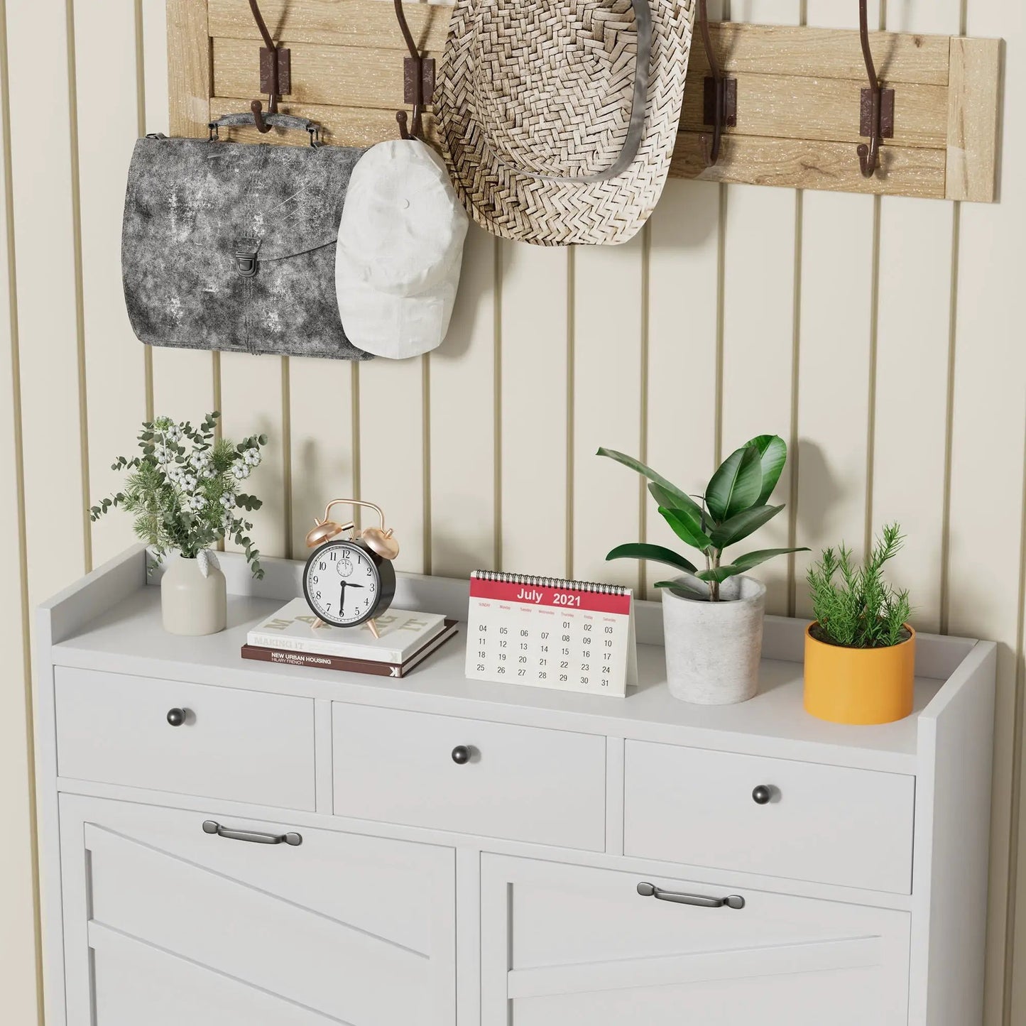 Shoe Cabinet With Flip Drawers and Hidden Storage