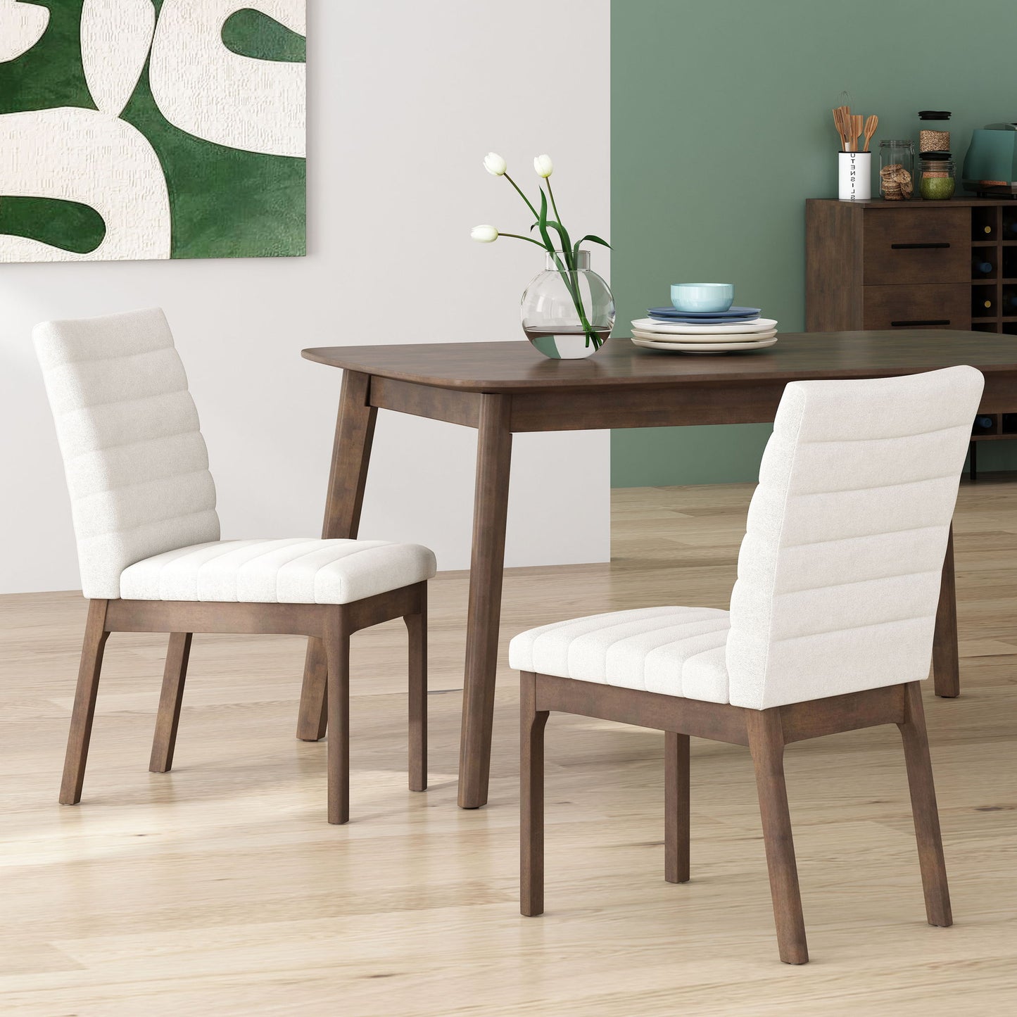 Upholstered dining chairs with rubber legs, white fabric, 2 chairs, HouseOfZazla on Tampa Home & Garden Store