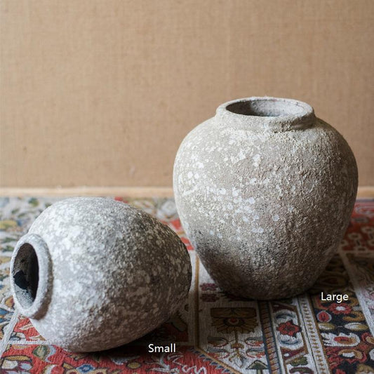 Cement pot Pompeii style jar, RusticReach, gray speckled cement, large and small on Tampa Home & Garden Store
