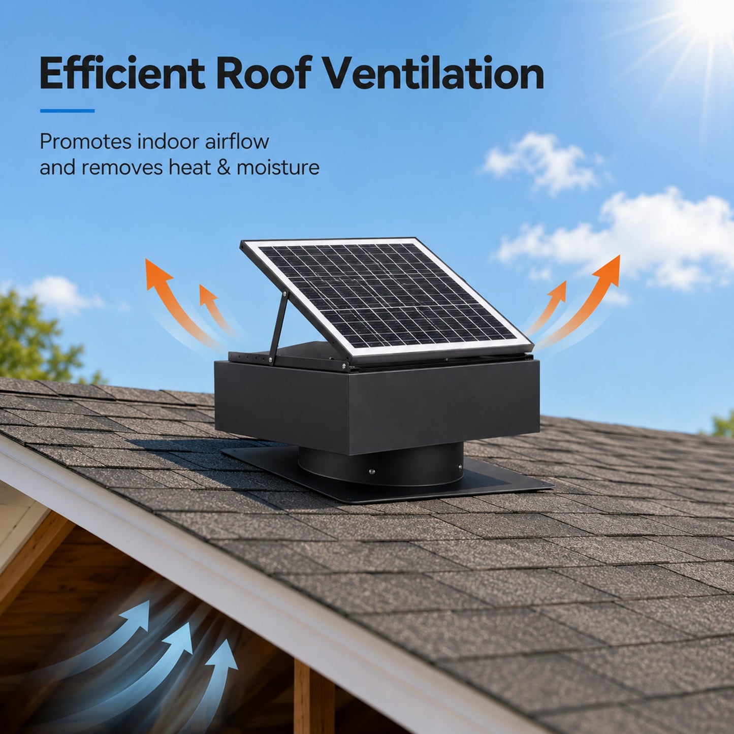 14-inch adjustable square solar roof exhaust fan, 60W dual-power attic ventilator by HouseOfZazla on Tampa Home & Garden Store