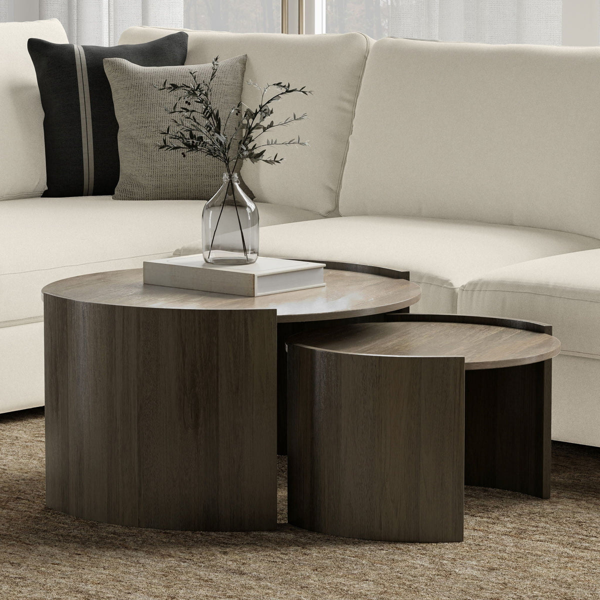 Gray nesting tables, 2-piece set in sustainable mango wood by HouseOfZazla on Tampa Home & Garden Store