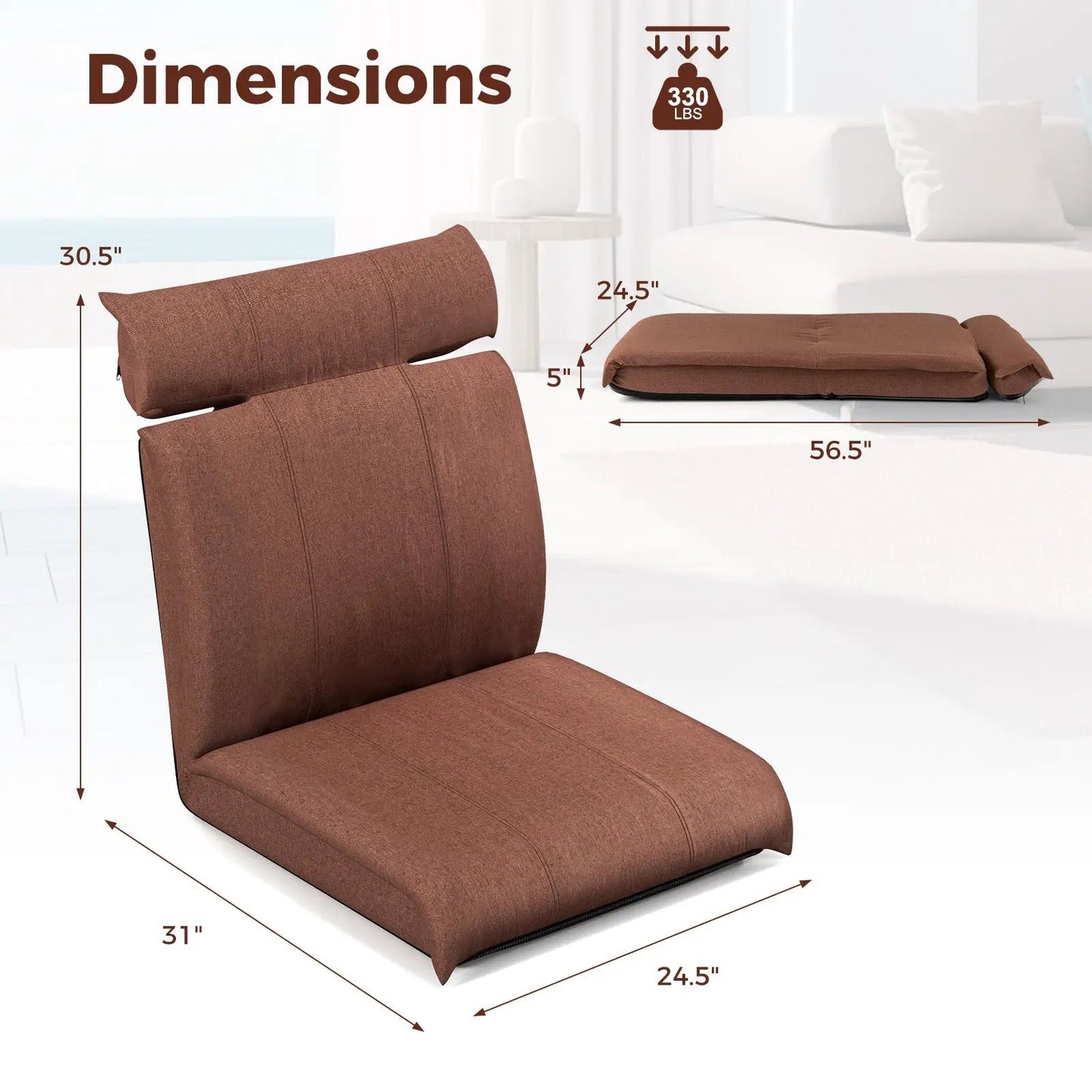 Folding Floor Chair with 14 Position Backrest
