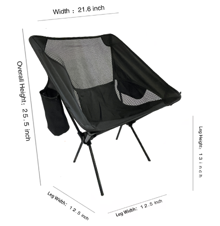Foldable Camp Chair with cup holder by River Country Gear; black mesh seat and frame on Tampa Home & Garden Store