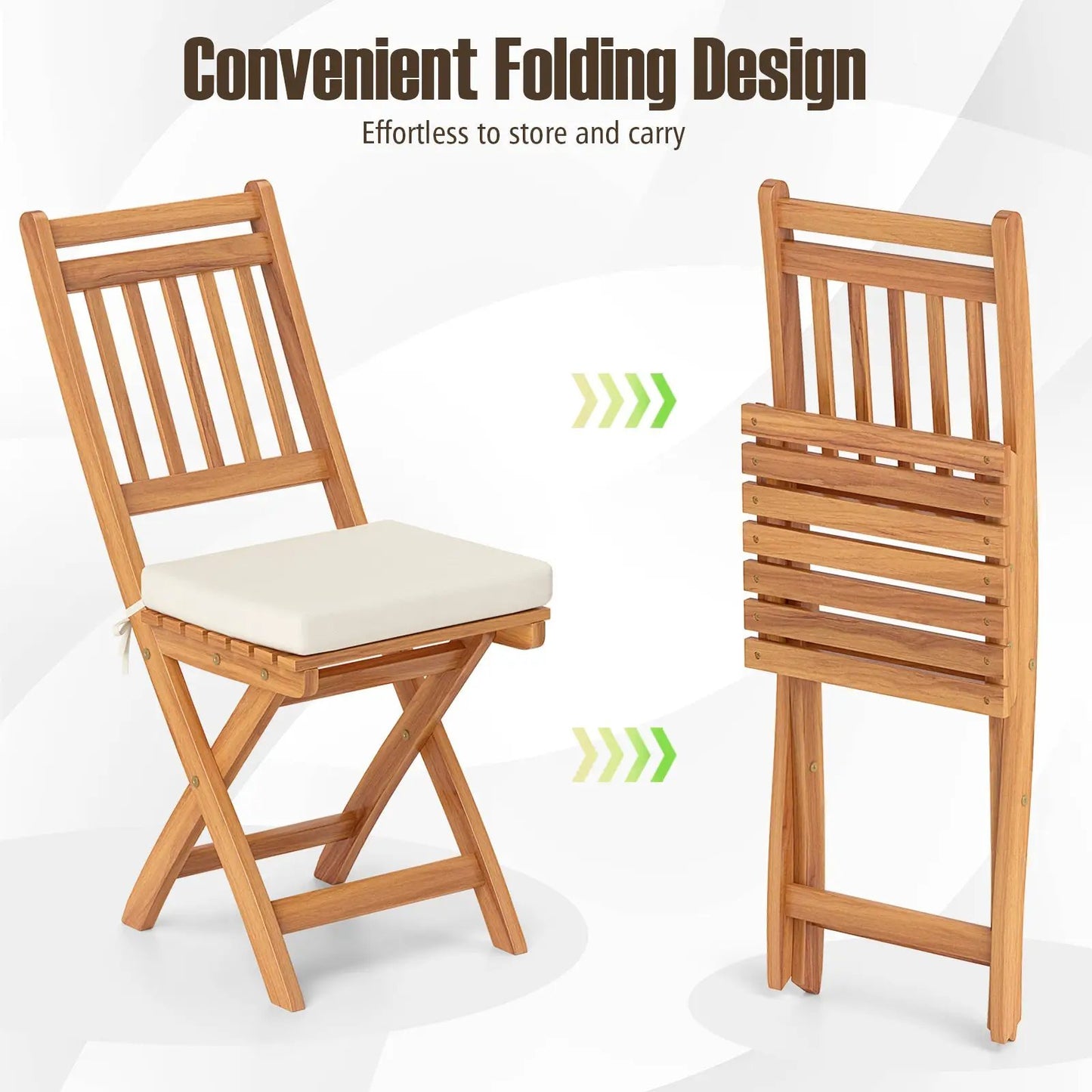 DirectDeals patio folding chairs set of 2 with white cushions, natural wood slat backs on Tampa Home & Garden Store