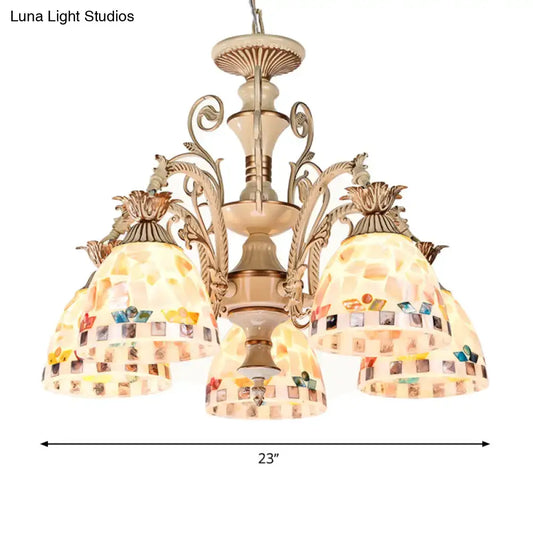 3/5 Lights Chandelier Pendant Light - White and Gold Tiffany Style Stained Glass Mosaic Hanging Lamp Kit - Tampa Home & Garden Store