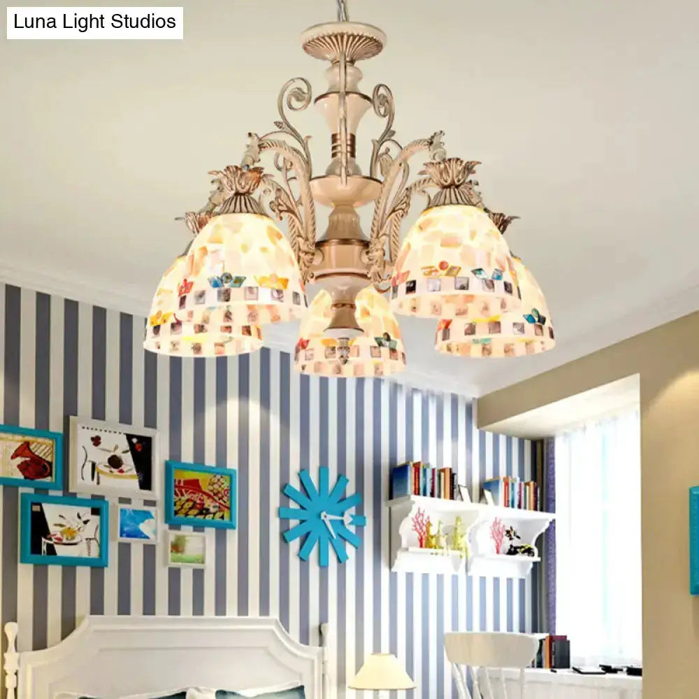 Three to Five Light Tiffany Style Chandelier with stained glass shades and bronze frame on Tampa Home & Garden Store