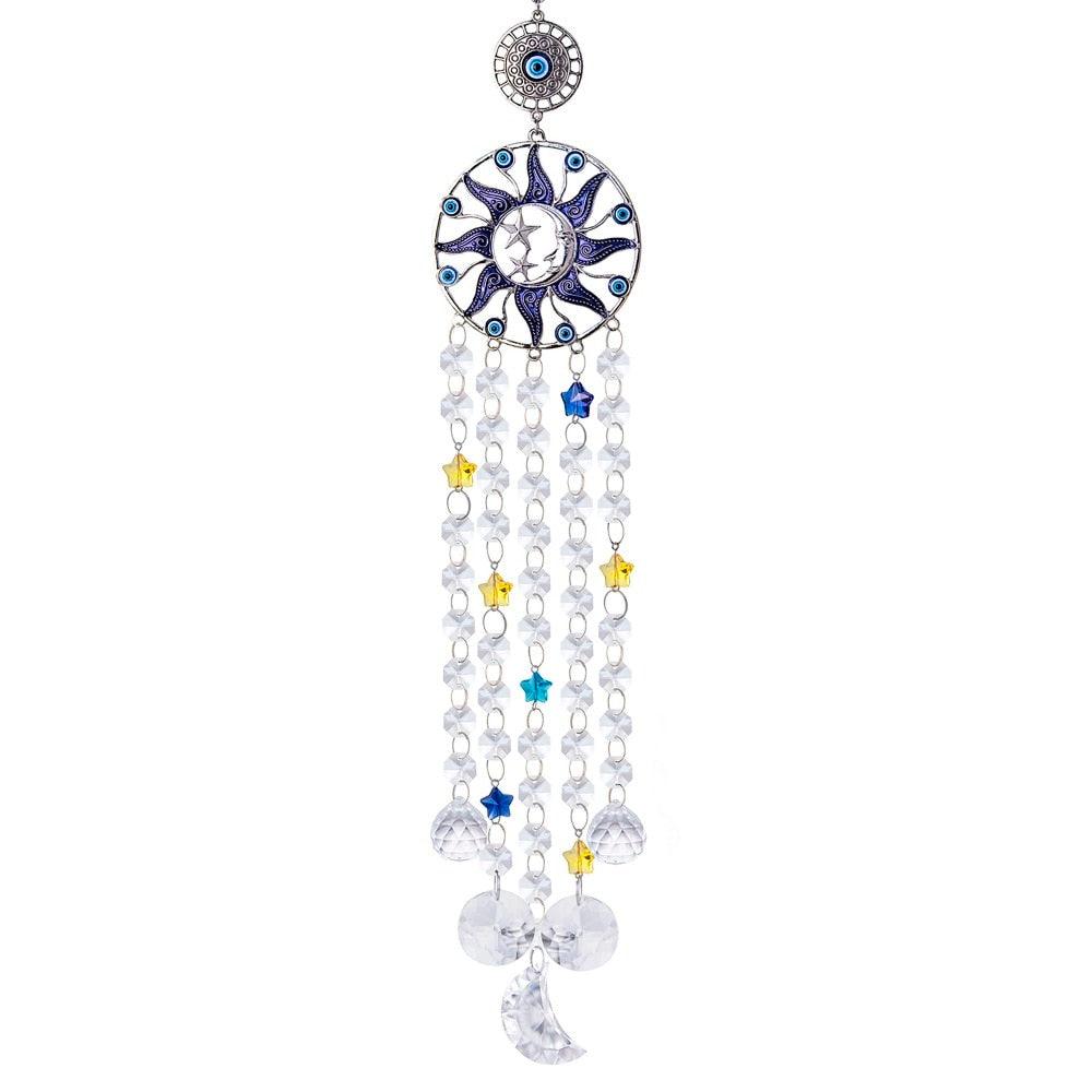 Stevvex Turkish blue evil eye sun catcher wind chimes with crystal prisms and rainbow beads on Tampa Home & Garden Store