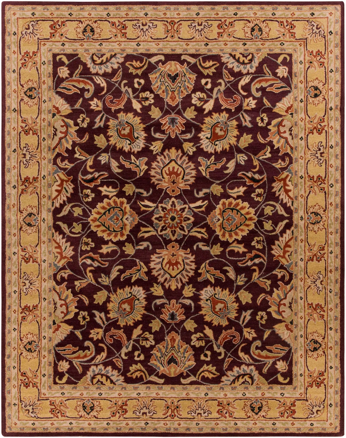 Cherryfield Burgundy 1024 Wool Area Rug burgundy field with floral border Boutique Rugs on Tampa Home & Garden Store