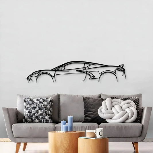Corvette C8 metal wall art MT0924, black line-art car silhouette by Modello Turbo on Tampa Home & Garden Store