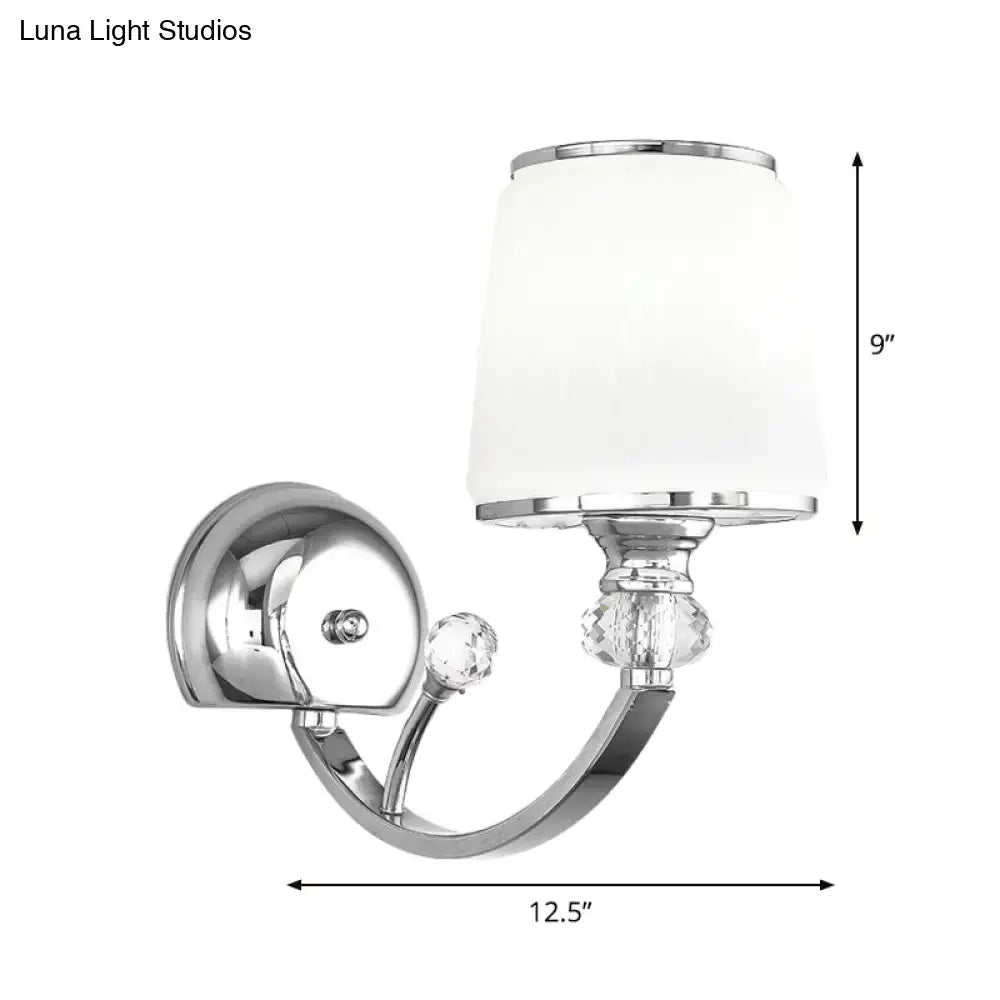 Chrome Crystal Bedroom Wall Light by Decorbites with white cylindrical shade and crystal accents on Tampa Home & Garden Store