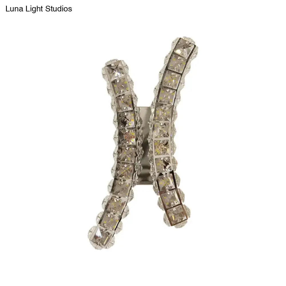 Chrome Curvy Crystal Prism Sconce by Decorbites with clear crystal strip arms on Tampa Home & Garden Store