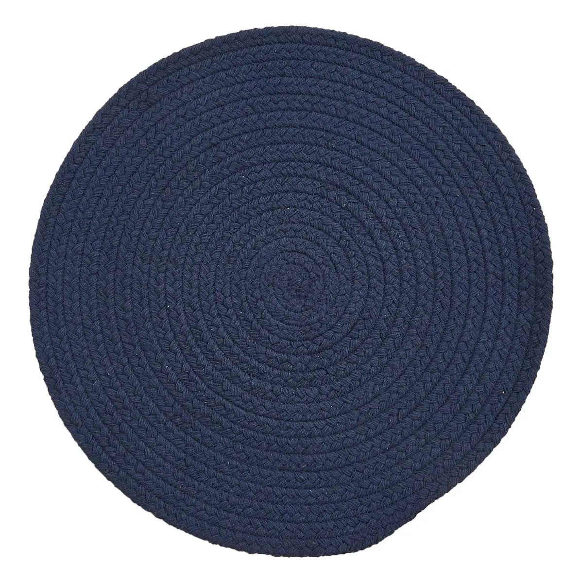 Essex Round Braided Placemat Navy Blue for dining tables, woven textile on Tampa Home & Garden Store