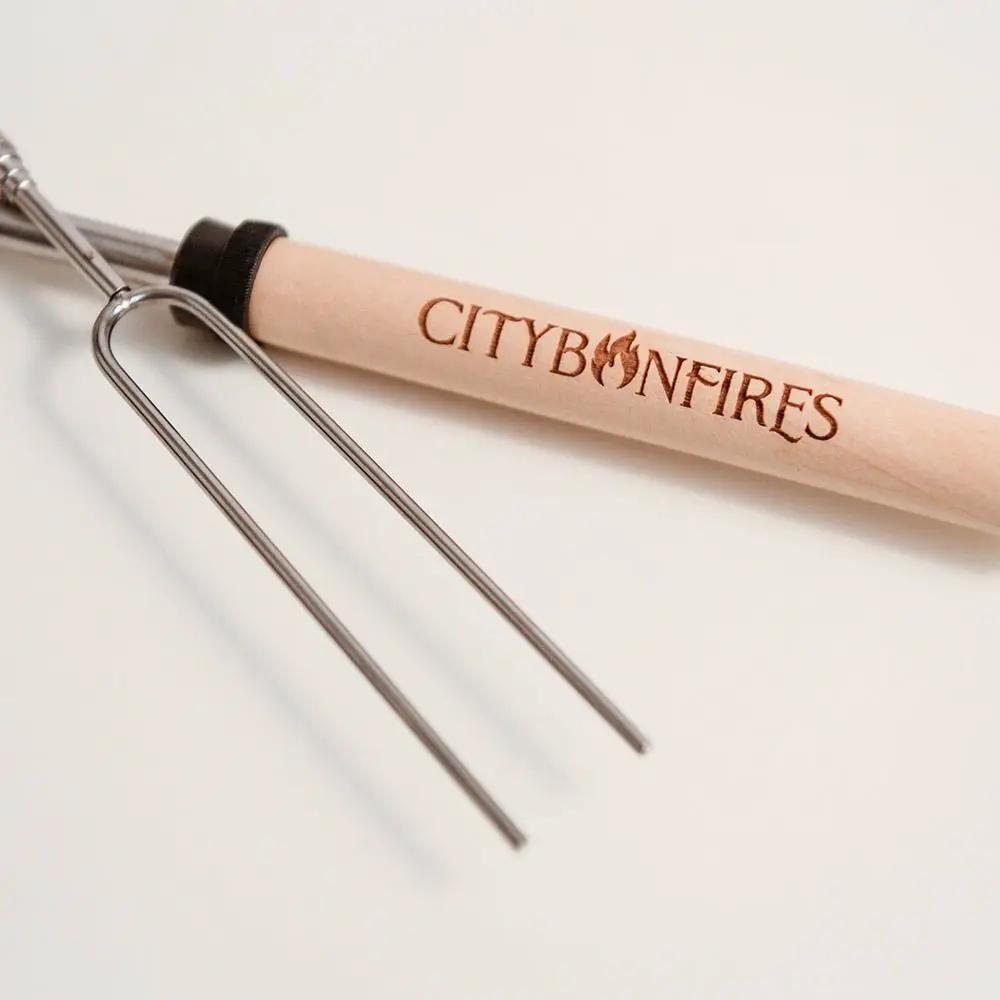 Smores Sticks and Bag Telescoping Stainless Steel skewers 2-pack with City Bonfires wood handle on Tampa Home & Garden Store