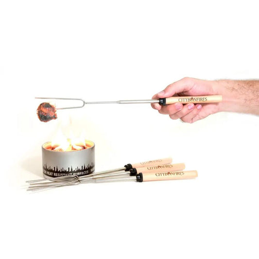 Smores Sticks Telescoping Stainless Steel skewers with wooden handles City Bonfires for camping on Tampa Home & Garden Store