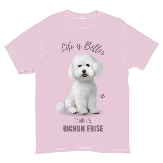 Pink Bichon Frise tee with white dog graphic Life is Better with a Bichon Frise Country Loft on Tampa Home & Garden Store