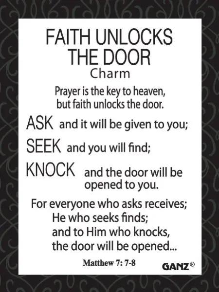 Faith Unlocks the Door Charm pendant on card with prayer scripture GANZ Charms & Pendants on Tampa Home & Garden Store