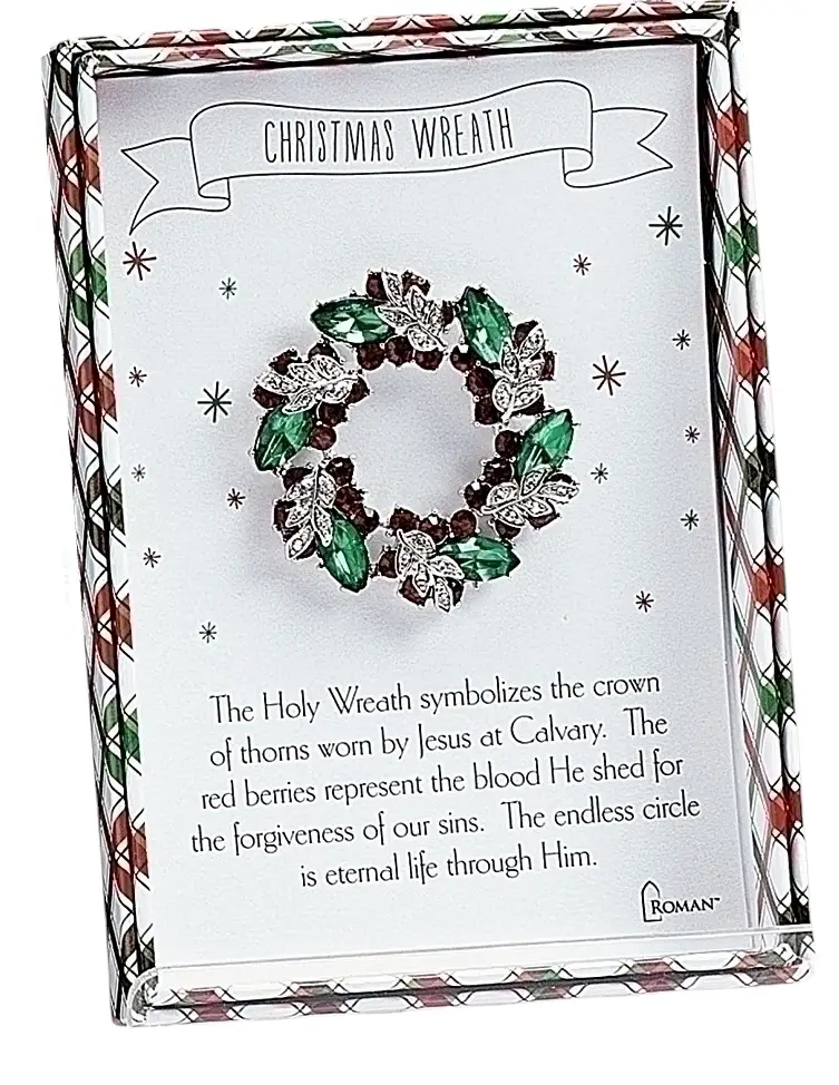 Christmas Wreath Pin with green stones and crystal leaves by The Country Christmas Loft on Tampa Home & Garden Store