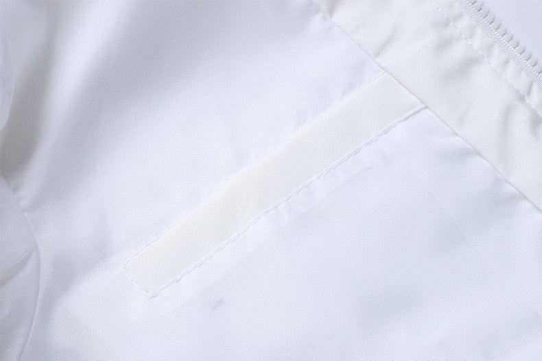 Windbreaker jacket Stevvex white with Velcro pocket detail on Tampa Home & Garden Store
